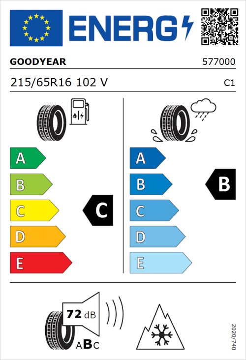 Tyre Label for Goodyear Vector 4Seasons Gen-3 215/65R16 102V